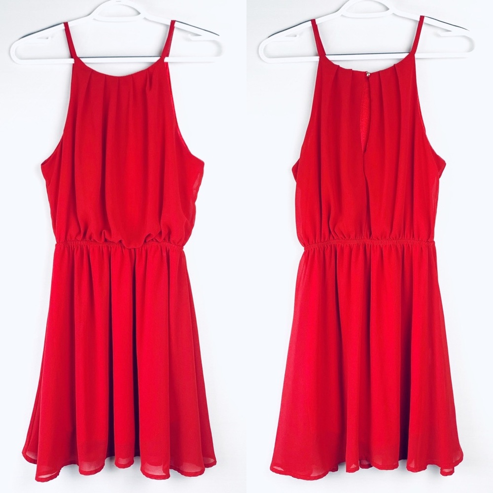 Red Mini Dress Spaghetti Strap Cinch Waist